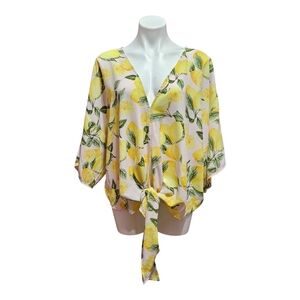 Forever 21 Lemon Pattern Tie-Front Blouse